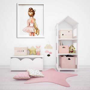 Impresión de vivero de bailarina, arte de pared de bailarina rosa rubor, cartel de dormitorio de niña pequeña bailarina rubia, decoración de vivero de acuarela suave neutra imagen 3