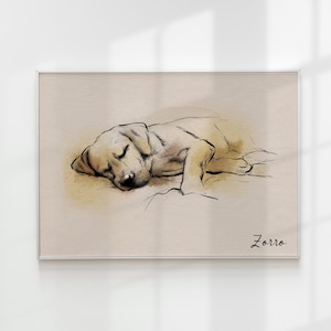 Impresión vintage de labrador, arte de labrador retriever durmiendo, arte mural vintage de perro, dibujo de perro, póster de granja, regalo para amantes de los labradores