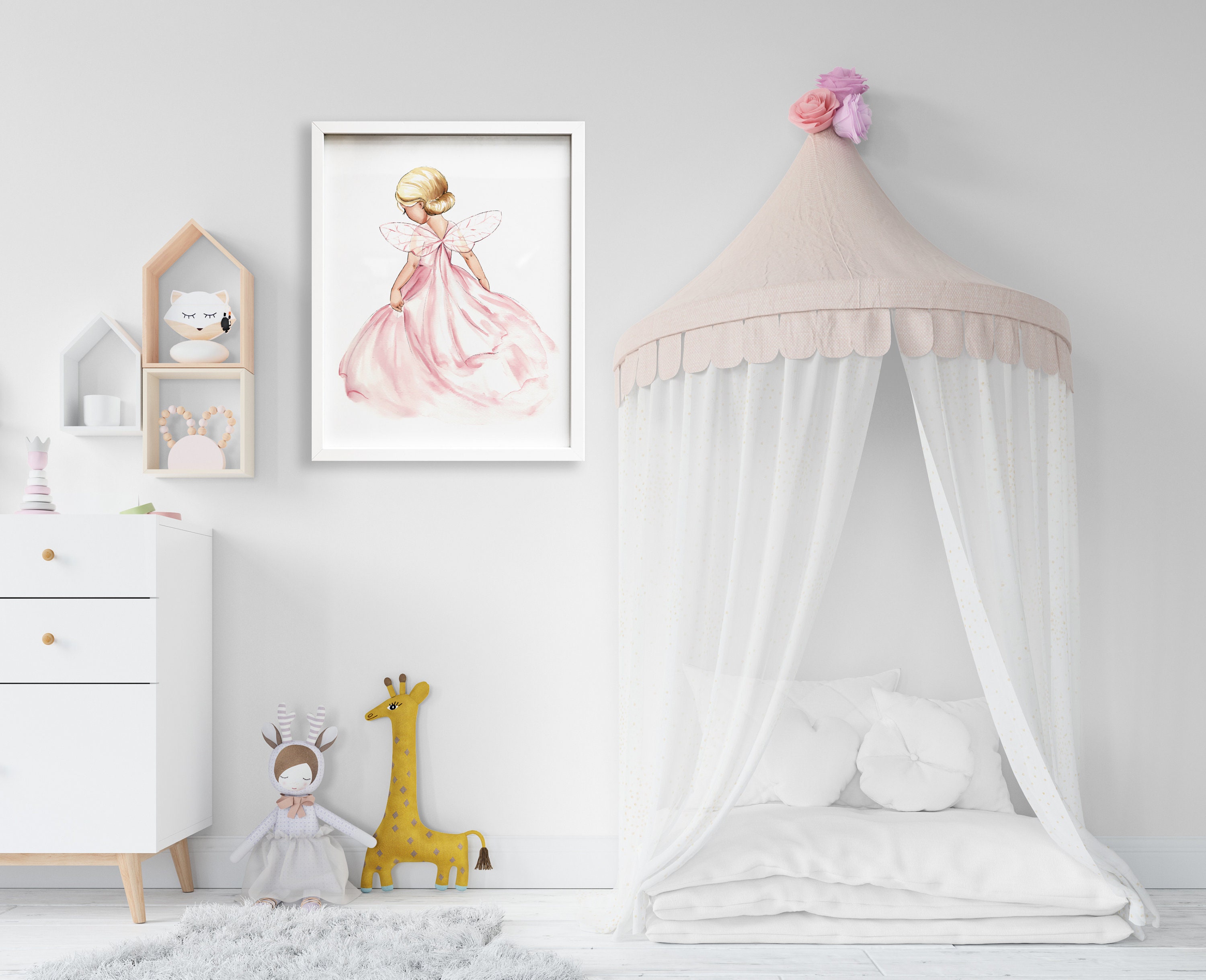 Personalized Printable Fairy Art Print, Girl Nursery Wall Art, Blush ...