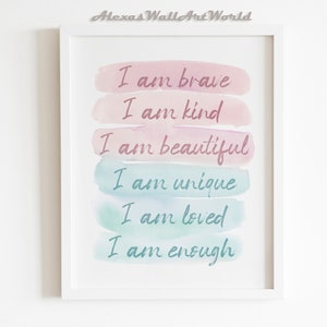 Daily Positive Affirmations Wall Art, Girls Bedroom Affirmation Printable, Children Empowerment, Toddler Girl Bedroom Inspirational Poster