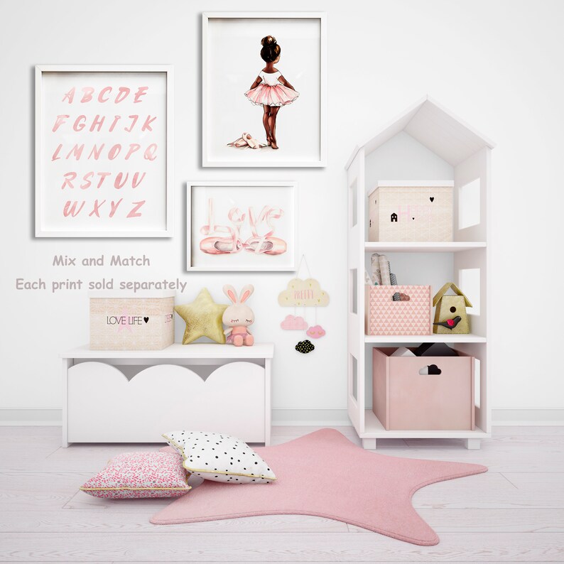 Impresión de vivero de bailarina, arte de pared de bailarina rosa rubor, cartel de dormitorio de niña pequeña bailarina rubia, decoración de vivero de acuarela suave neutra imagen 8