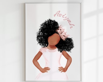 Personalized Name African American Toddler Bedroom Wall Art, Black Girl Magic, Teen Princess (Digital)