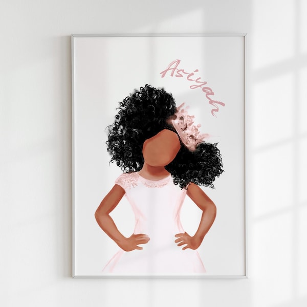 Decoración de pared personalizada para dormitorio infantil afroamericano, Magia de niña negra, Princesa adolescente (Digital)