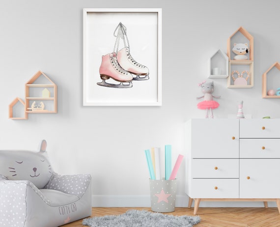 Ice Skates Printable Wall Art, Ice Skating Girls Room Wall Art