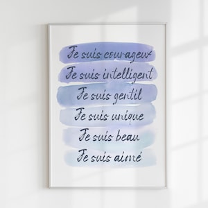 French Positive Affirmations Wall Art for Boy, French Affirmation Print, Boy Nursery Decor, Inspirational DIGITAL Poster, Motivational Quote