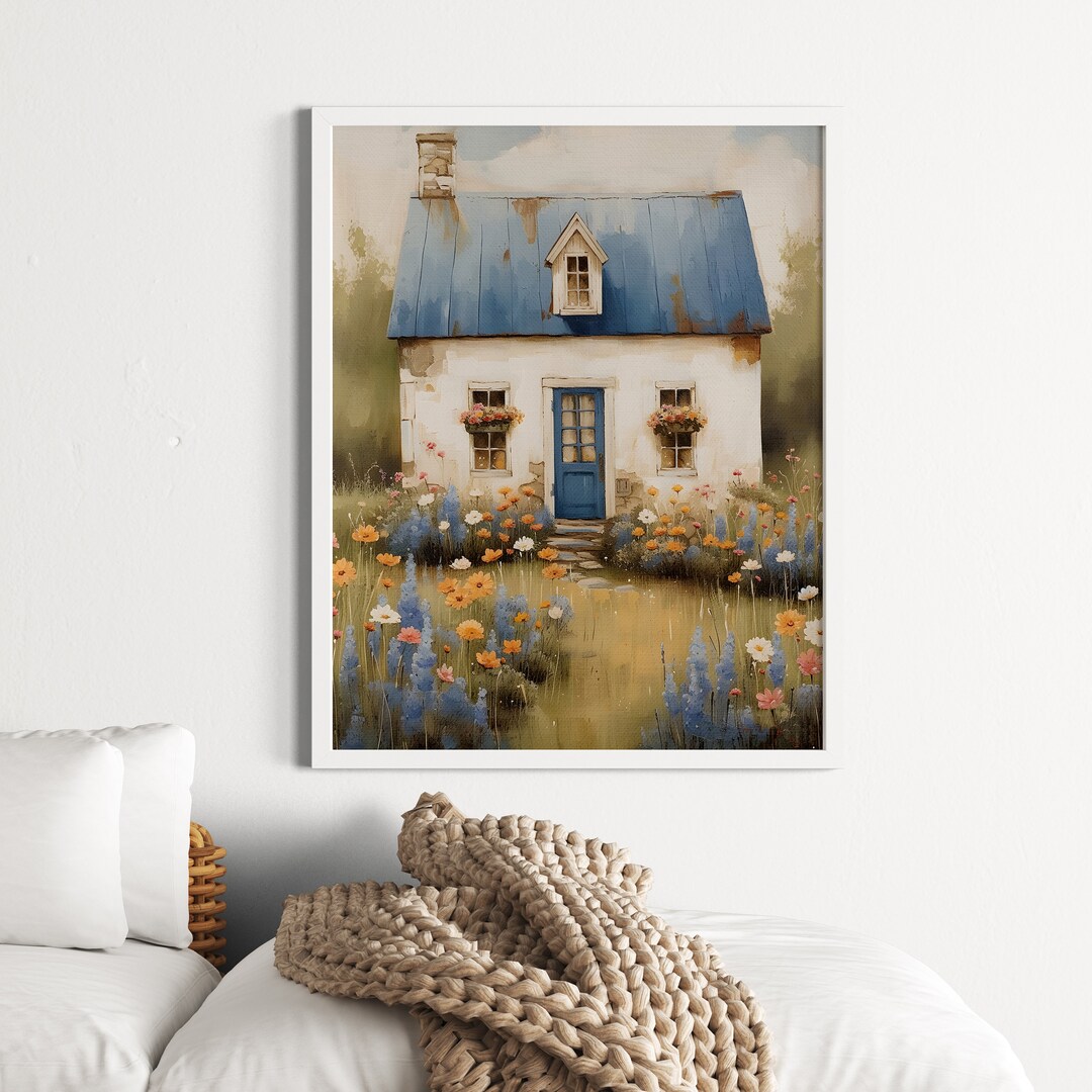 Vintage Stone House Print, French Countryside Wall Art, Wall Art for
