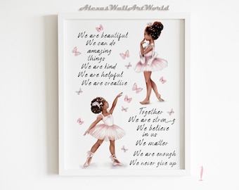 Positive Affirmations Printable, Ballerina Sisters Wall Art, Custom Name Ballerina, Girl Nursery Decor, Toddler Girl Bedroom Decor