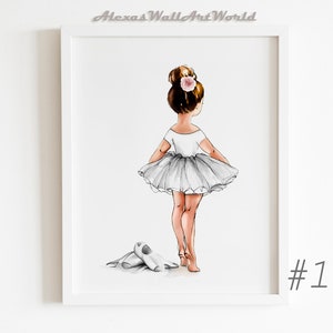 Aquarel ballerina print, gepersonaliseerde naam ballet kwekerij decor, zwarte ballerina kunst aan de muur, peuter kwekerij decor, hoge kwaliteit print