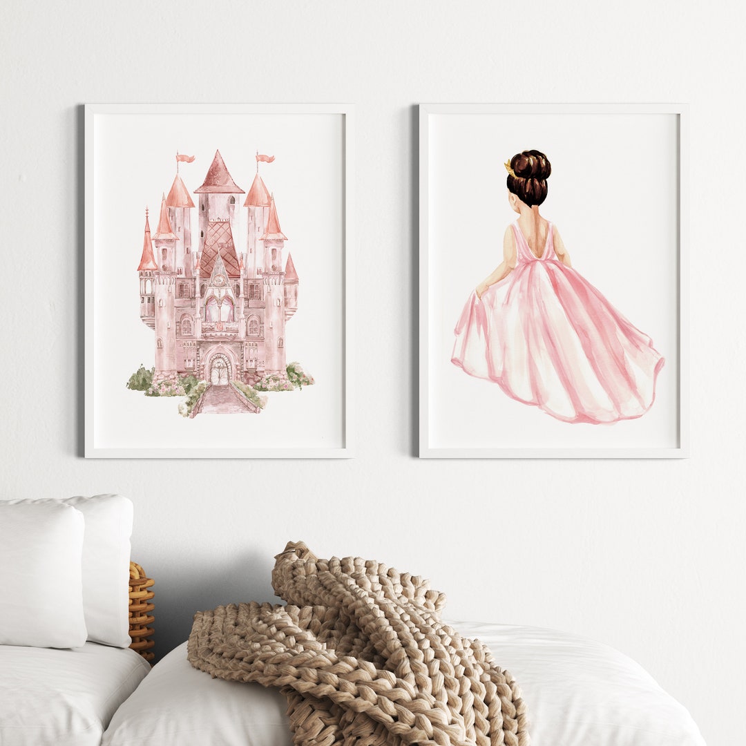 Prinzessin Girl Schlafzimmer 2er-Set Prints, Märchenschloss Wandkunst ...