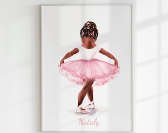 Lámina de bailarina negra, arte mural para niñas, decoración infantil de bailarina afro, regalo de ballet (digital)