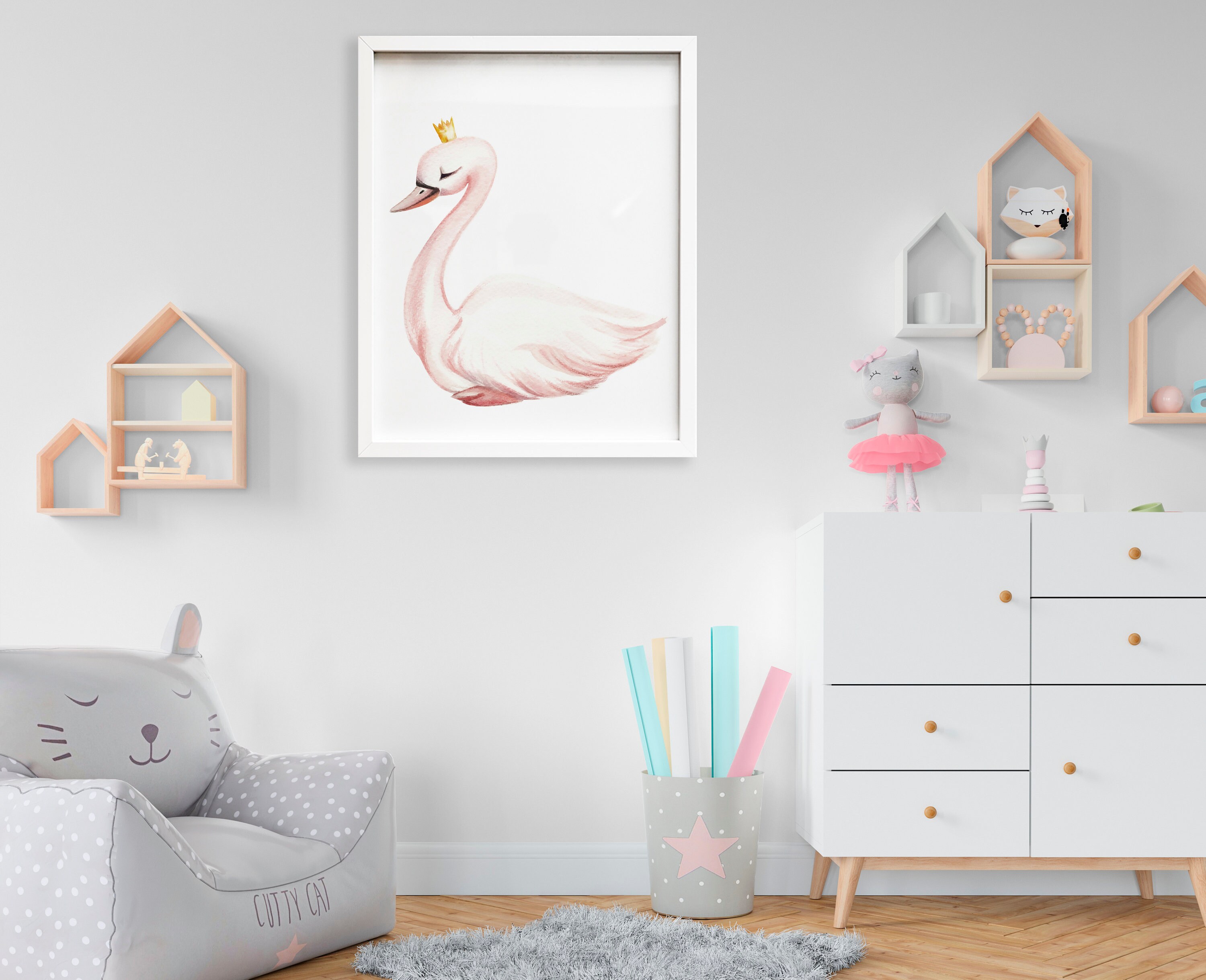 Blush Pink Swan Princess Wall Art Print, Girl Nursery Decor, Ballet ...