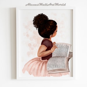 Girl Reading Book Print, Reading Nook Decor, Personalized Name Nursery Decor, Reading Corner Wall Art, Toddler Nursery, High Quality Print