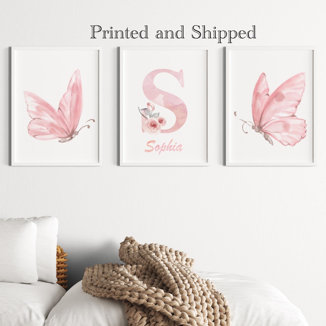 Watercolor Butterfly Wall Art Set of 3 Prints, Watercolor Initial, Girl ...