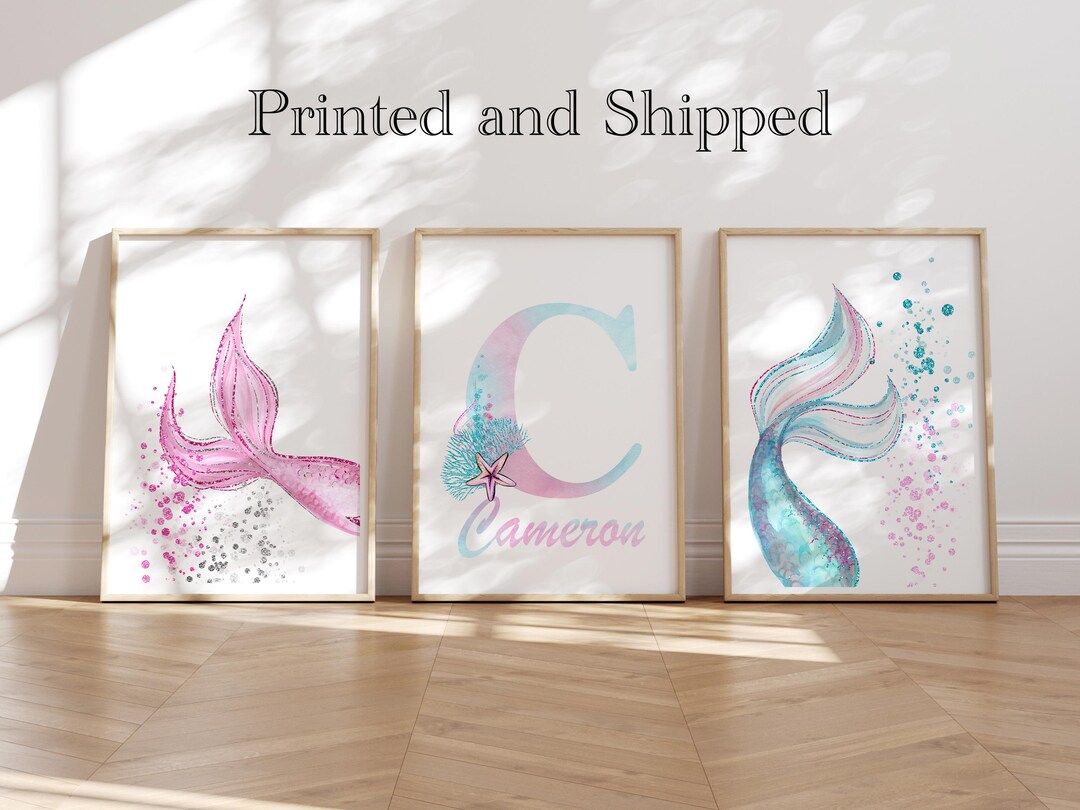 Personalized Mermaid Print Set of 3, Mermaid Nursery Bathroom Decor ...