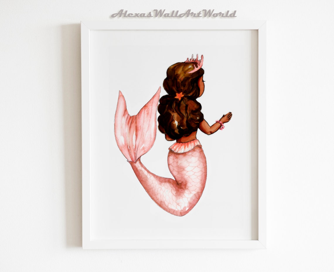 Sirena baño imprimible arte de la pared afroamericano bebé | Etsy