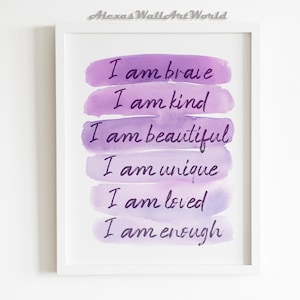 Positive Affirmations Wall Art, Girls Purple Bedroom Affirmation Print, Children Empowerment, Inspirational Poster, Toddler Room DIGITAL Art