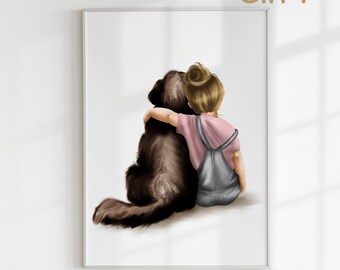 Girl and Dog Wall Art Nursery, Black Labrador Retriever Nursery Print, Toddler Decor Girl, Puppy Nursery Print, Personalized Name, DIGITAL