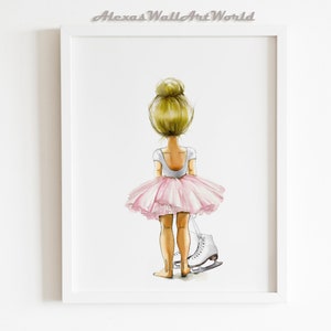 Ice Skating Girl Print, Watercolor Sports, Ice Skating Little Girl Room Decor, Blush Pink Nursery Print, Blonde Skater Drawing, Toddler Girl