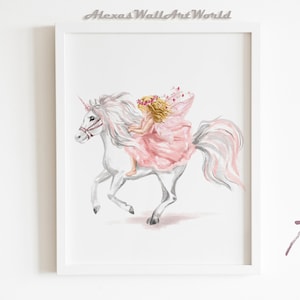Fairy Girl Riding Unicorn Nursery Decor, Unicorn Princess Print, Little Princess Girl Poster, Princess Themed Girl Bedroom Wall Art, DIGITAL