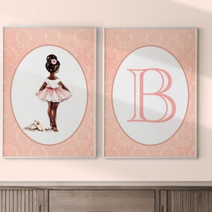 Láminas de bailarina de ballet personalizadas para guardería: juego de arte de pared con iniciales personalizado con fondo vintage, perfecto para colocar sobre la cuna para la decoración de la habitación de las niñas