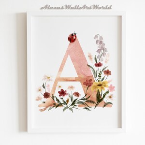 Personalisiertes Aquarell Initiale, Personalisiertes Namensschild Baby, Namensschild, Personalisiertes Florales KinderzimmerBild, Geschenk zur Geburt