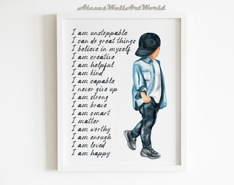 Stampa di affermazioni positive per ragazzi, poster con nome personalizzato, arte murale per bambini, potenziamento digitale dei bambini