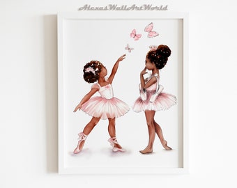 Lámina artística de bailarinas afroamericanas, decoración para aula de ballet infantil, póster digital de bailarinas de ballet