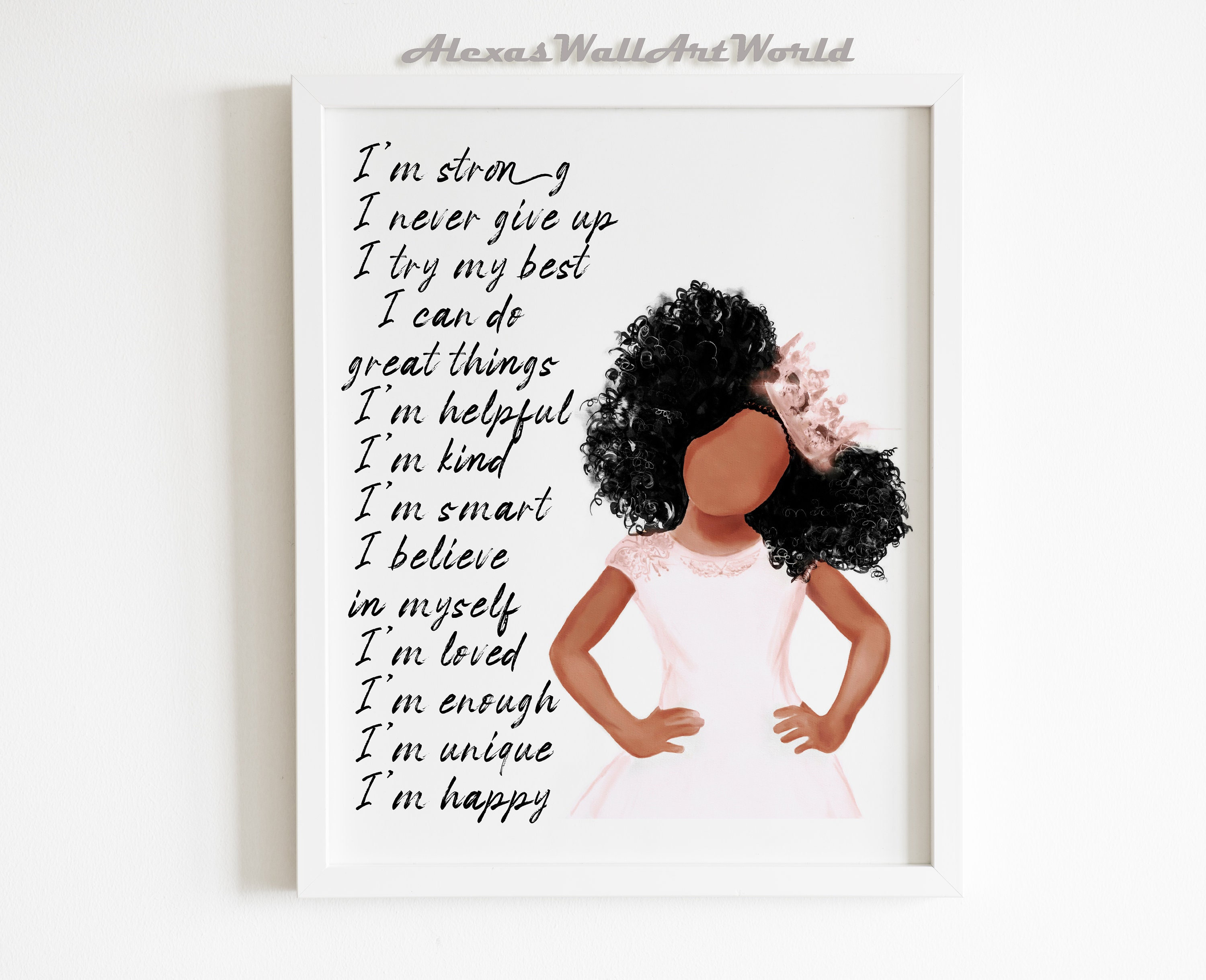 Personalized Name Positive Affirmations Wall Art, African American Girls Affirmations Print, Black Girl Magic, Toddler Room DIGITAL Decor