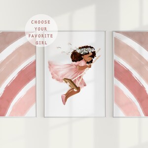 3er-Set Mädchen und abstrakter Regenbogen Prints, Boho Regenbogen Poster, Prinzessin Kinderzimmer Dekor, Blumenkrone Prinzessin Wandkunst, Kleinkind-Schlafzimmer Kunst