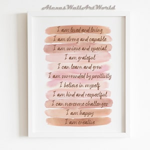 Kids Positive Affirmations Wall Art, Daily Girls Bedroom Affirmation Printable, Children Empowerment, Toddler Bedroom Decor, Inspirational