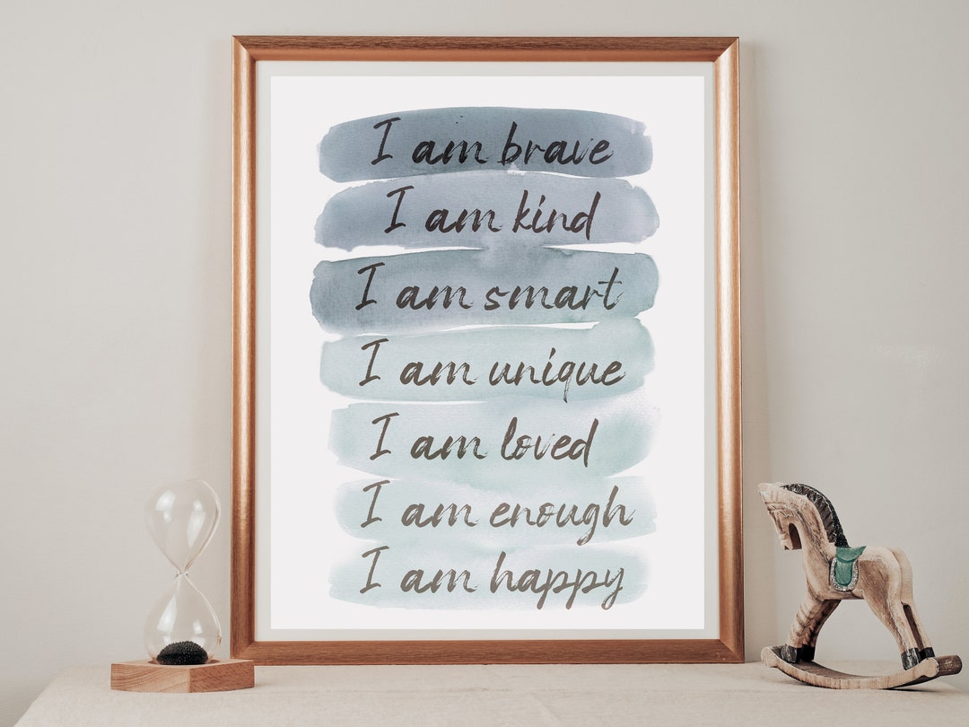 Blue Kids Positive Affirmations Print, Inspirational Quotes: Watercolor ...