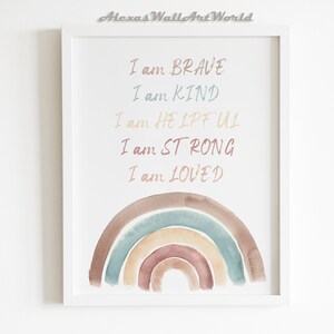 Kids Personalized Name Positive Affirmations Wall Art, Bedroom Rainbow Affirmation Print, Inspirational Motivational Quote, DIGITAL