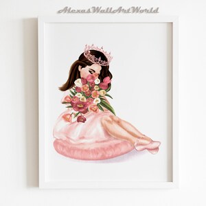 Gepersonaliseerde naam peuter slaapkamer, verjaardag prinses met bloemen afdrukbaar, bloemenprinses kunst aan de muur, Magic Girl kinderkamer decor, digitaal