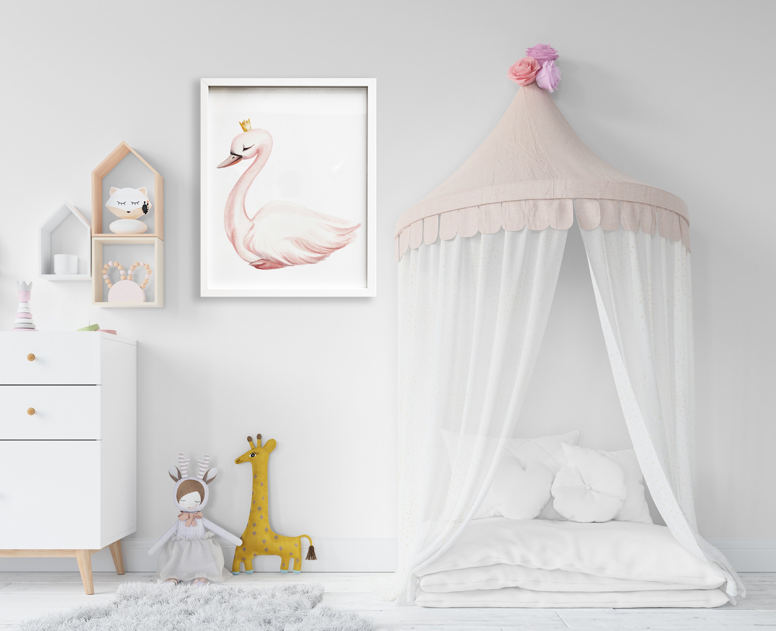 Blush Pink Swan Princess Wall Art Print, Girl Nursery Decor, Ballet ...