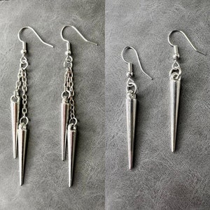 Silver Spike Earrings - Pair or Single Drop Spike - Unisex Handmade Jewelry - Pierced Earrings - Spike Dangles - Gothic Punk Earrings