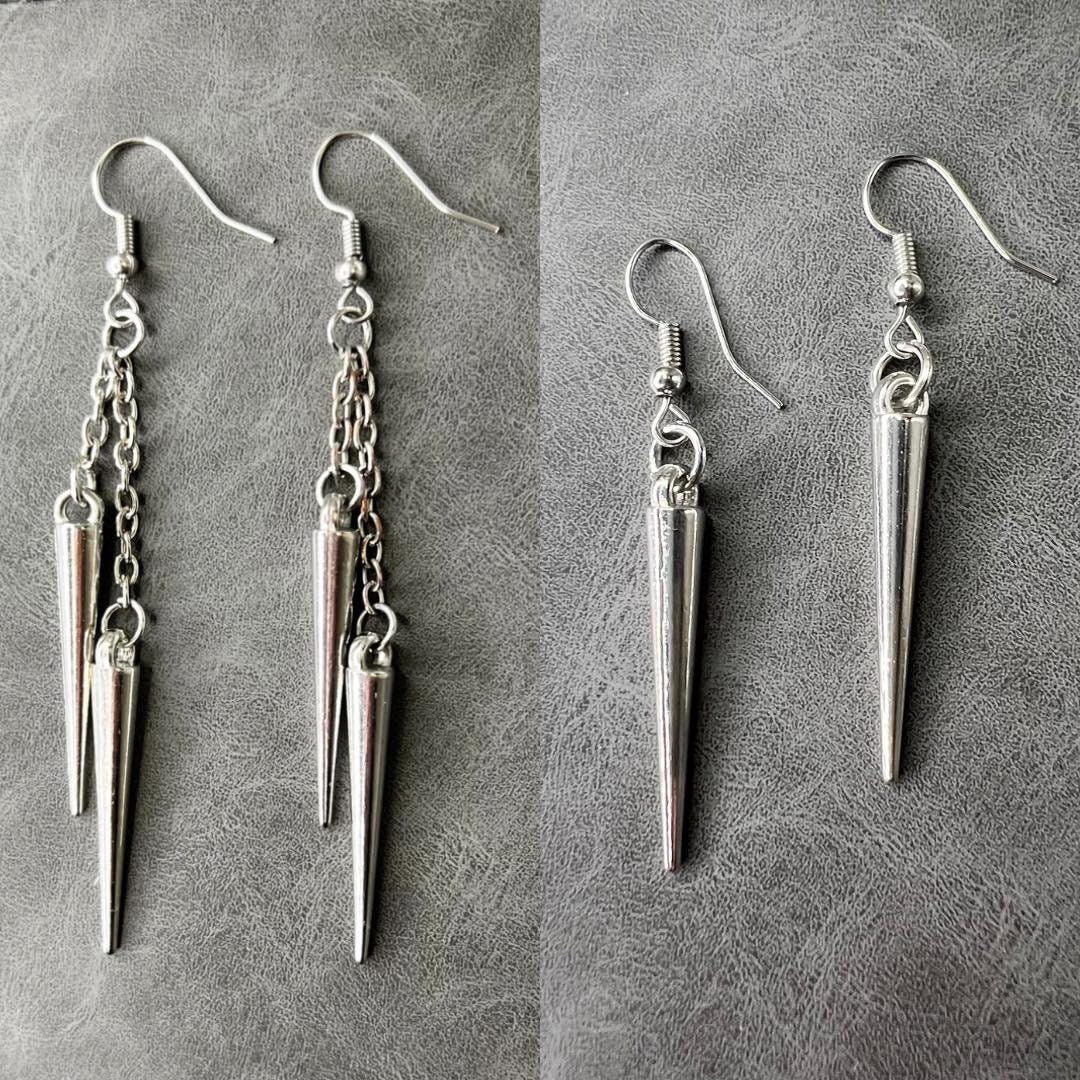Silver Spike Earrings Pair or Single Drop Spike Unisex