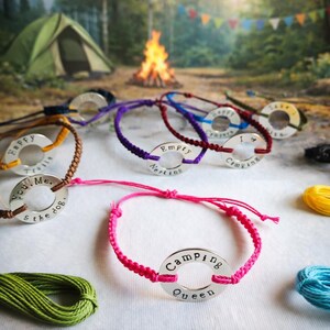 Camping Bracelet: Macrame, Inscribed, Personalized RV Travel Jewelry, Hiking Bracelet, Emergency ID