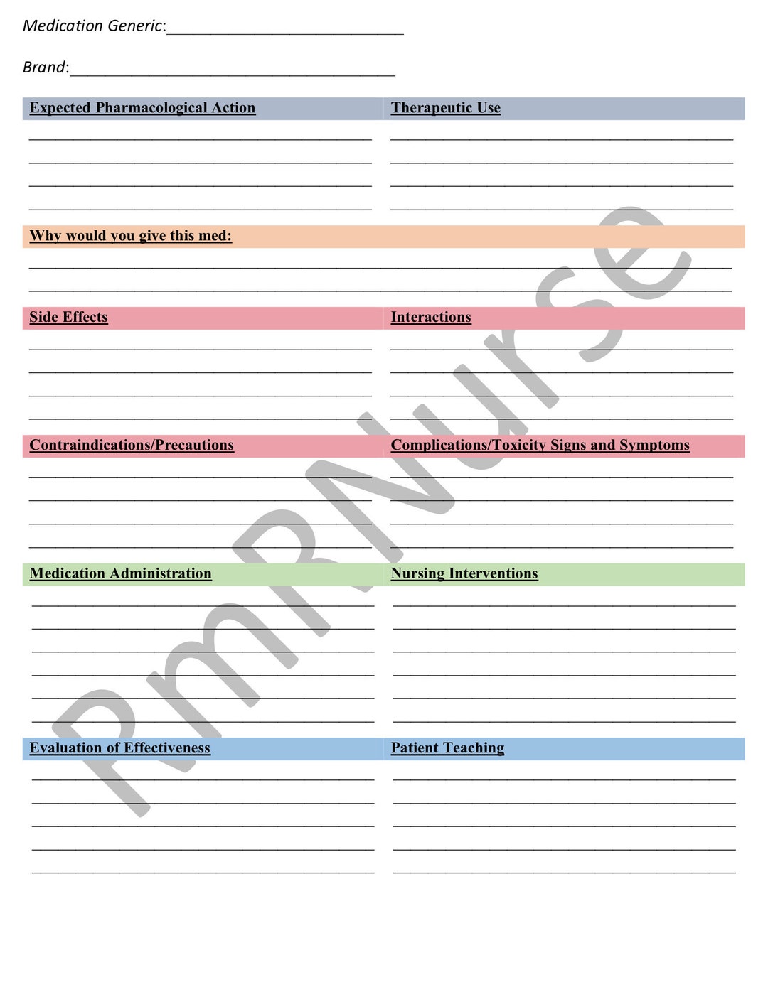 Nursing Medical Student Medication Template [DIGITAL DOWNLOAD] - Etsy