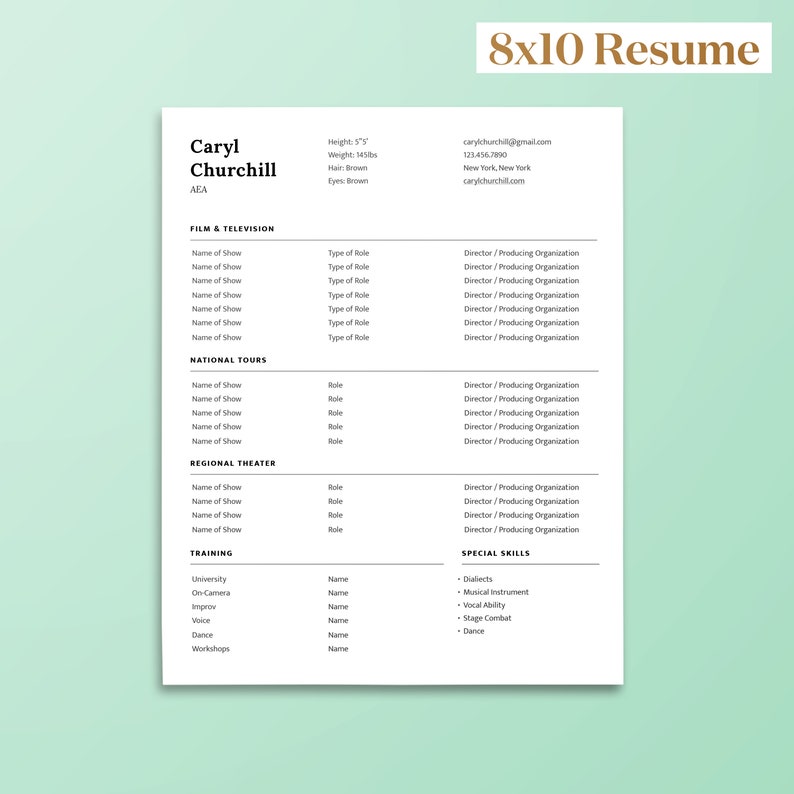 Mac Pages Resume /& Headshot Template for Actors Theater CV Audition Materials Dancers Theater Industry Guide Singers