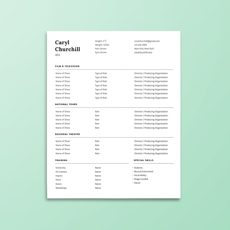 Mac Pages Resume /& Headshot Template for Actors Theater CV Audition Materials Dancers Theater Industry Guide Singers