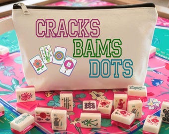 Mahjong Tile Bag, Tile Storage Pouch, Cracks Bams Dots, Mahjong Accessories, Gamelovers Gift