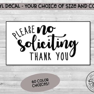 No Soliciting Vinyl Decal Door No Soliciting sticker Window No Soliciting decal Front Door decal - FREE Shipping!