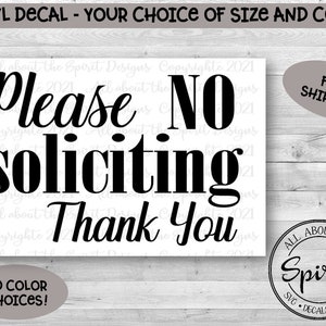 No Soliciting Vinyl Decal Door No Soliciting sticker Window No Soliciting decal Front Door decal - FREE Shipping!