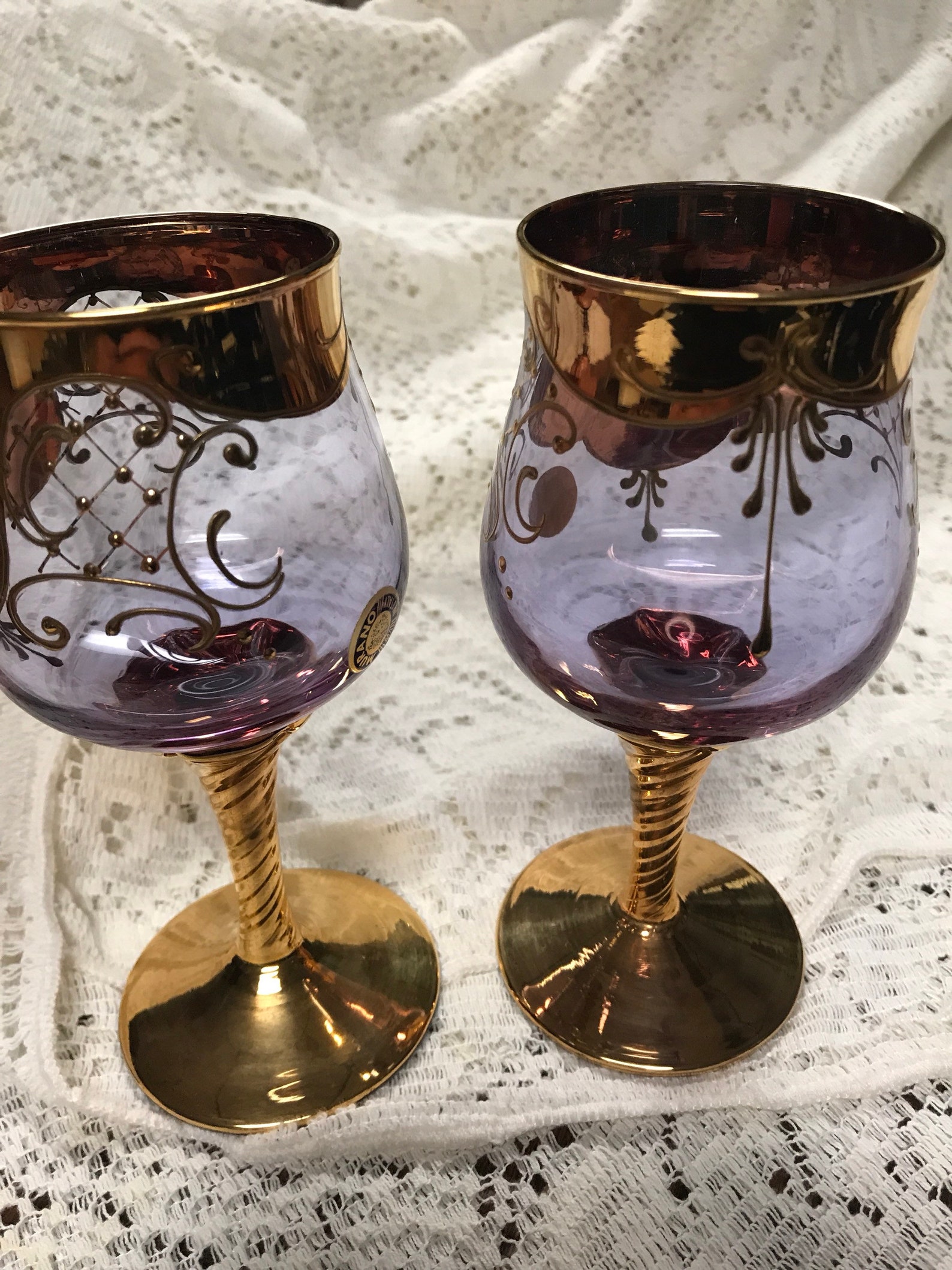 Murano Glass Wine Glasses Glassofvenice Set Of Two 24k Gold Etsy