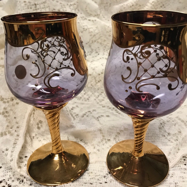 murano wine glasses gold