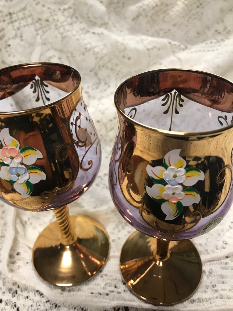 Murano Glass Wine Glasses Glassofvenice Set of Two 24k Gold Etsy