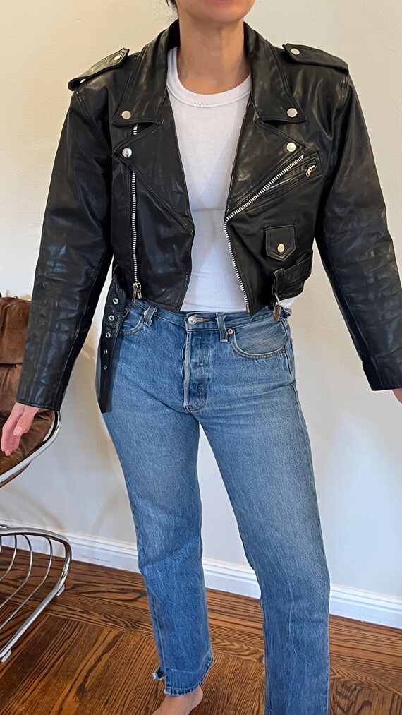 Vintage 1980's Contempo Leather Cropped Motorcycle