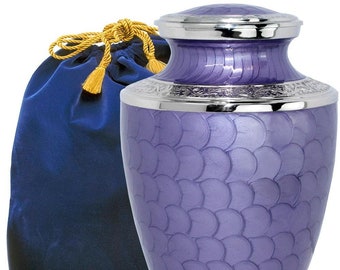 Unique beautifully detailed Lavender scalloped ADULT Ash Cremation Urn. Warm lavender color.     NOTE: Ships Fast from USA (Not overseas)