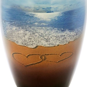 Beach Memories, Cremation Urn | Two Hearts intertwined remembering the love shared. | SHIPS from USA not INDIA