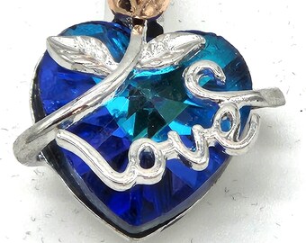 Cremation Ash Jewelry-Blue and Purple Crystal with Love and a Rose-Includes necklace-Ships from US right away (no need to wait )